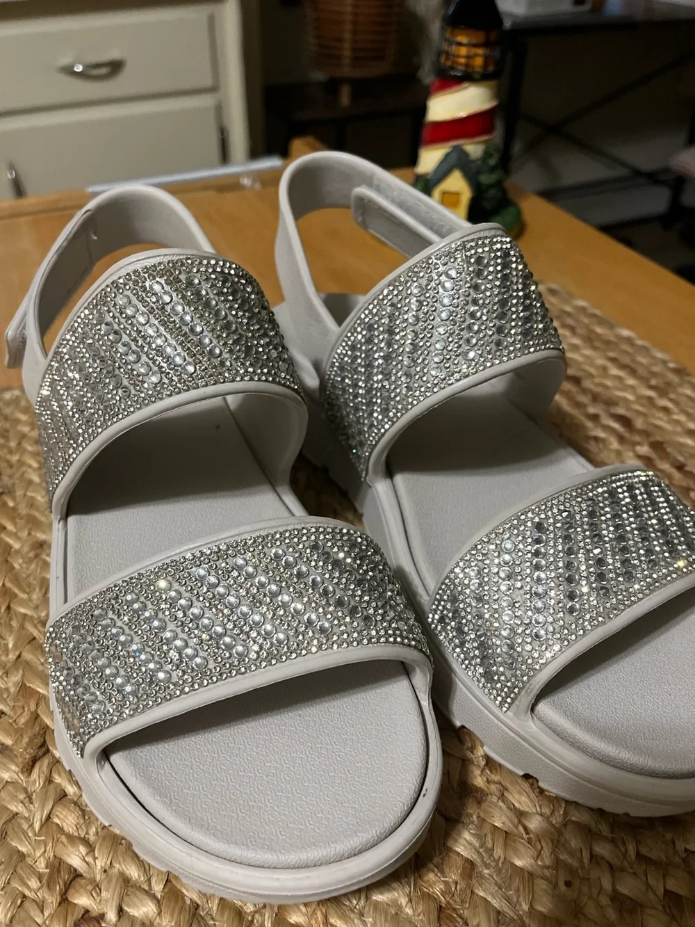 Skechers White Crystal Strap Platform Sandals